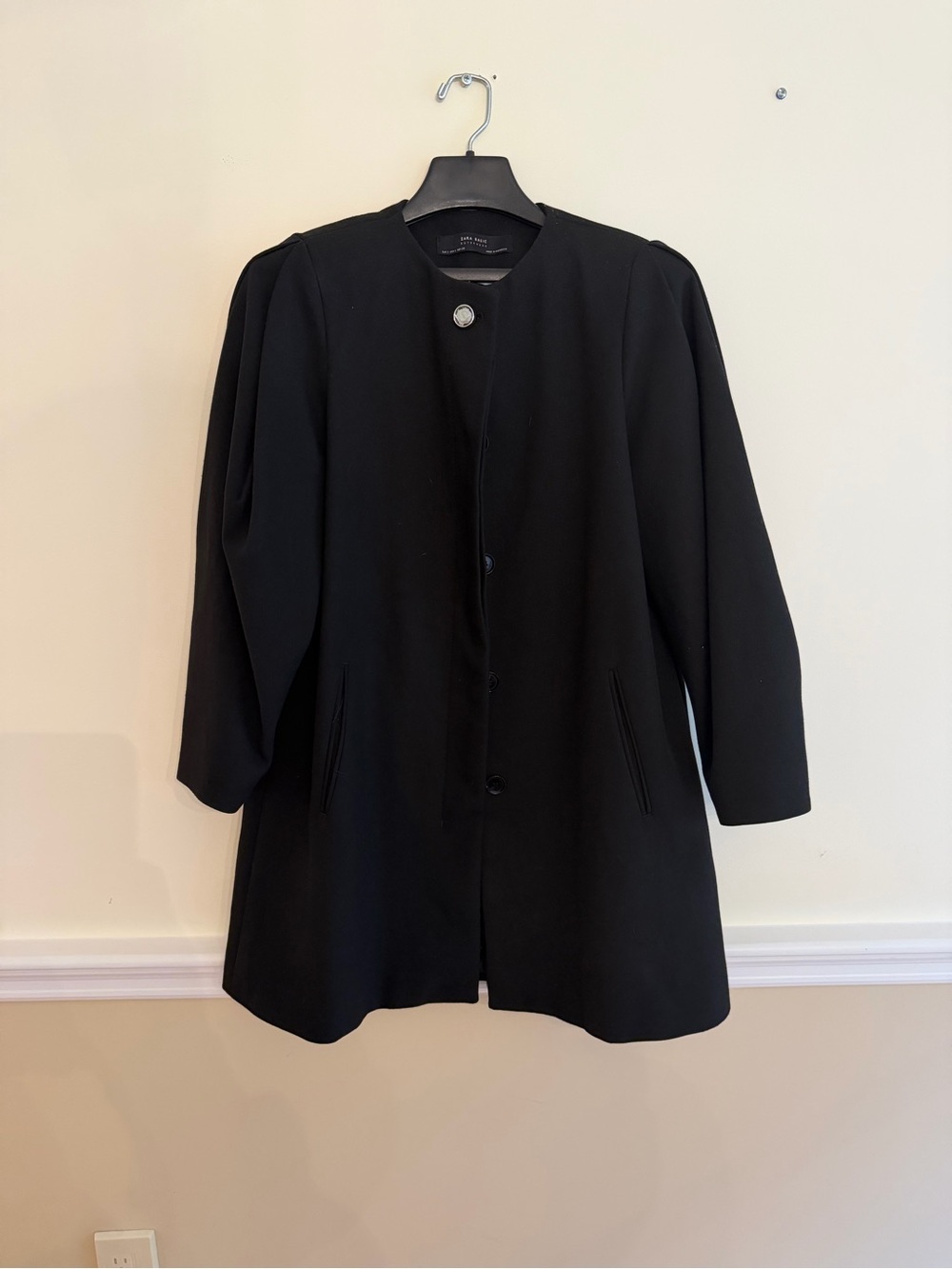 Zara Black Collarless Trench Coat